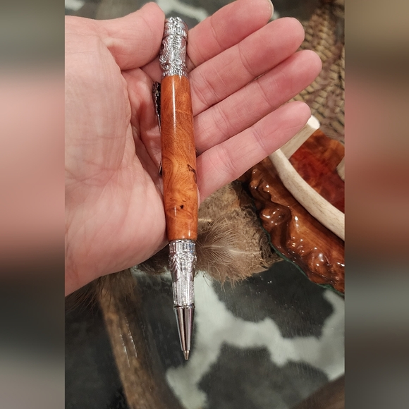 Handcrafted Burl Wood Rollerball Pen in Warm Honey Brown
